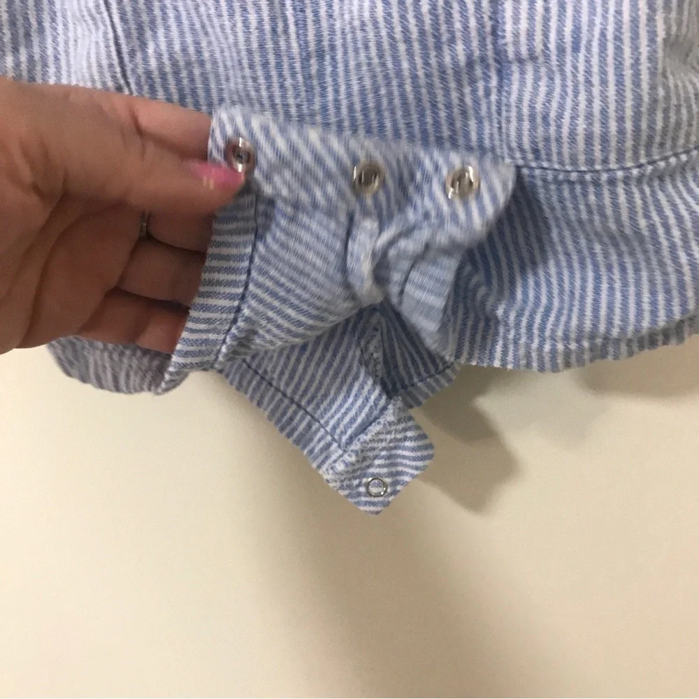 3/$15 Old navy toddler linen  blend blue and white stripe romper